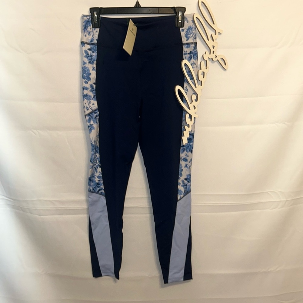 Blue Leggings With Pockets, Flowers